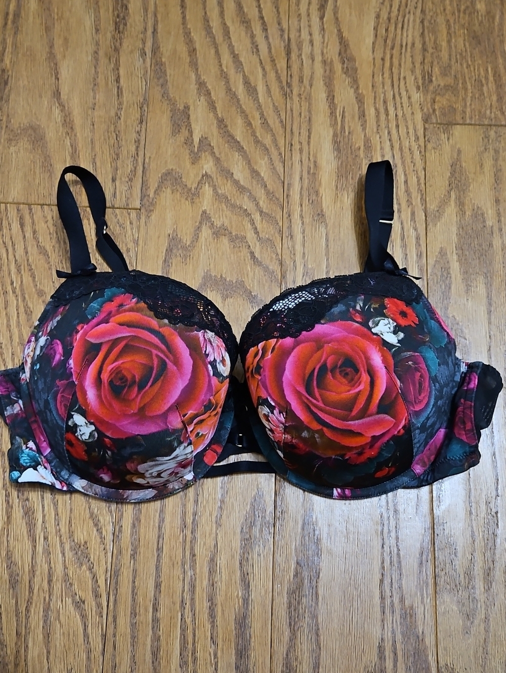 Cacique Lane Bryant Red Rose Floral Boost Balconette Bra 40DD